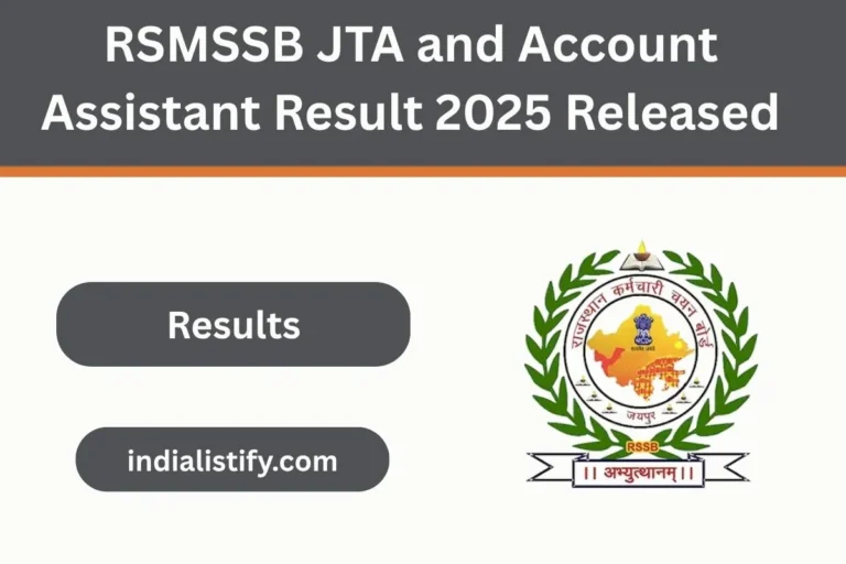 RSMSSB JTA and Account Assistant Result 2025 Released